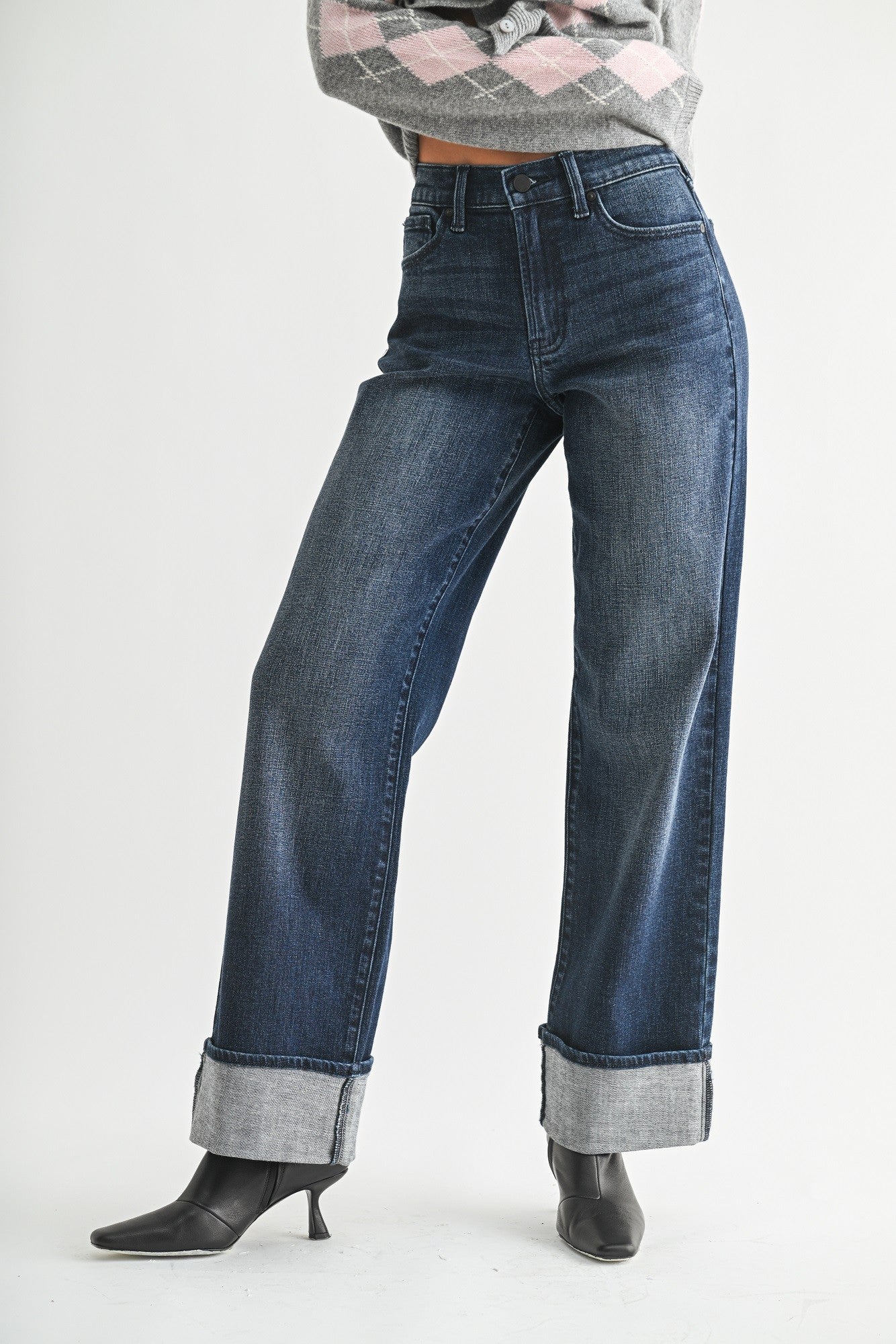 Harbor Cuffed Wide-Leg Jeans