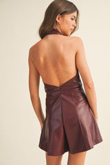 Crimson Heat Halter Leather Romper