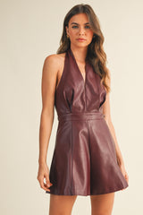 Crimson Heat Halter Leather Romper