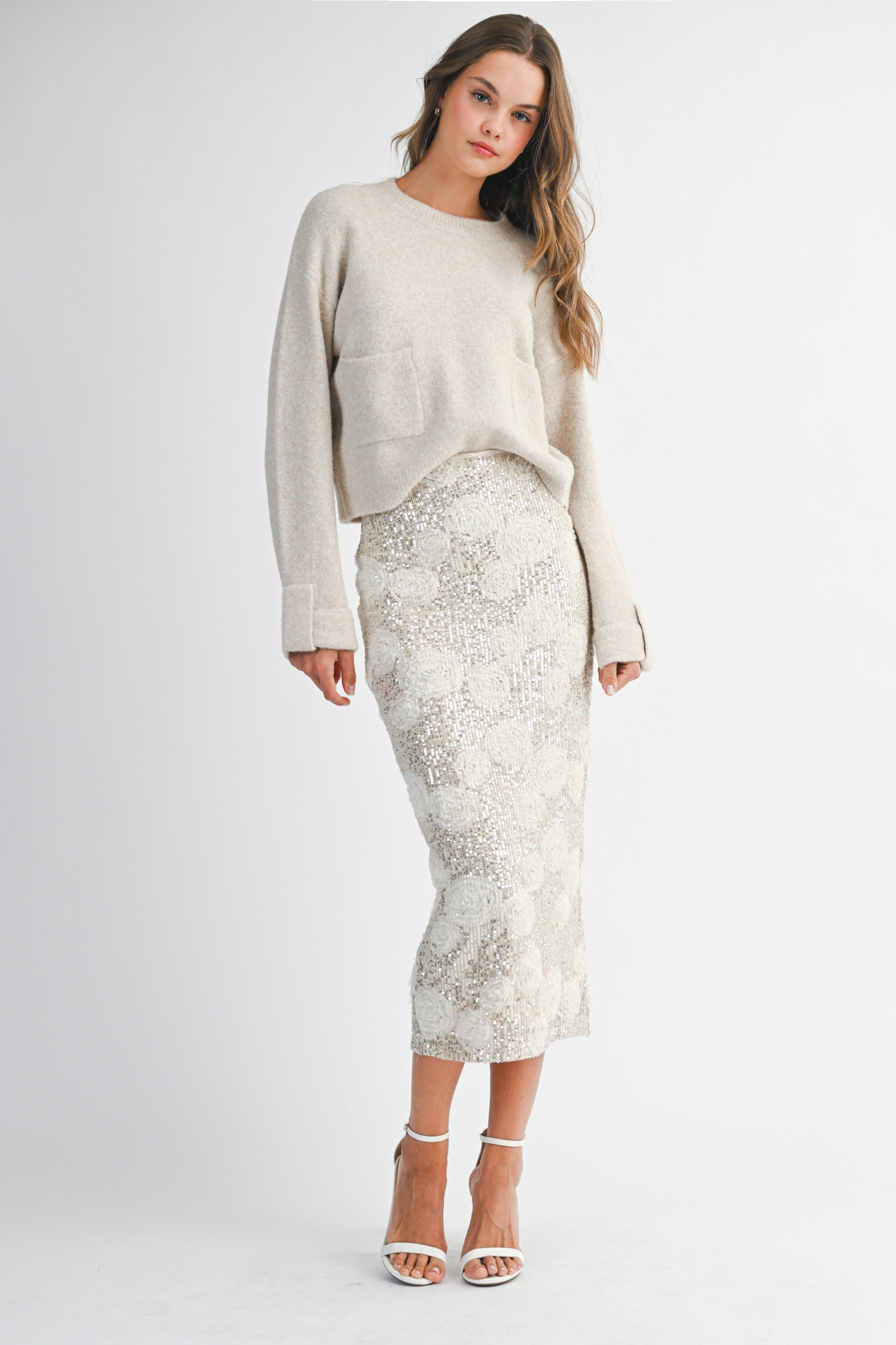 Luna Bloom Sequin Midi Skirt
