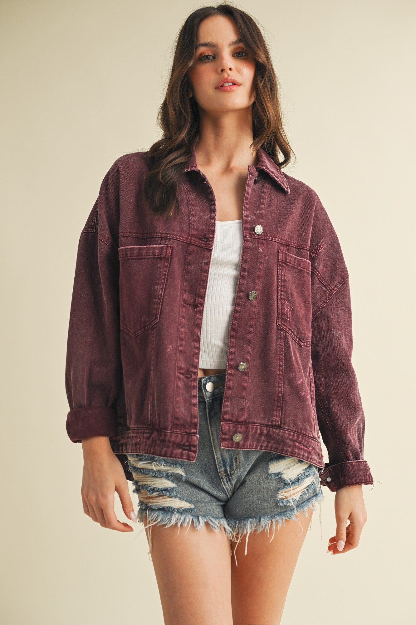 Cherry Glow Oversized Denim Jacket