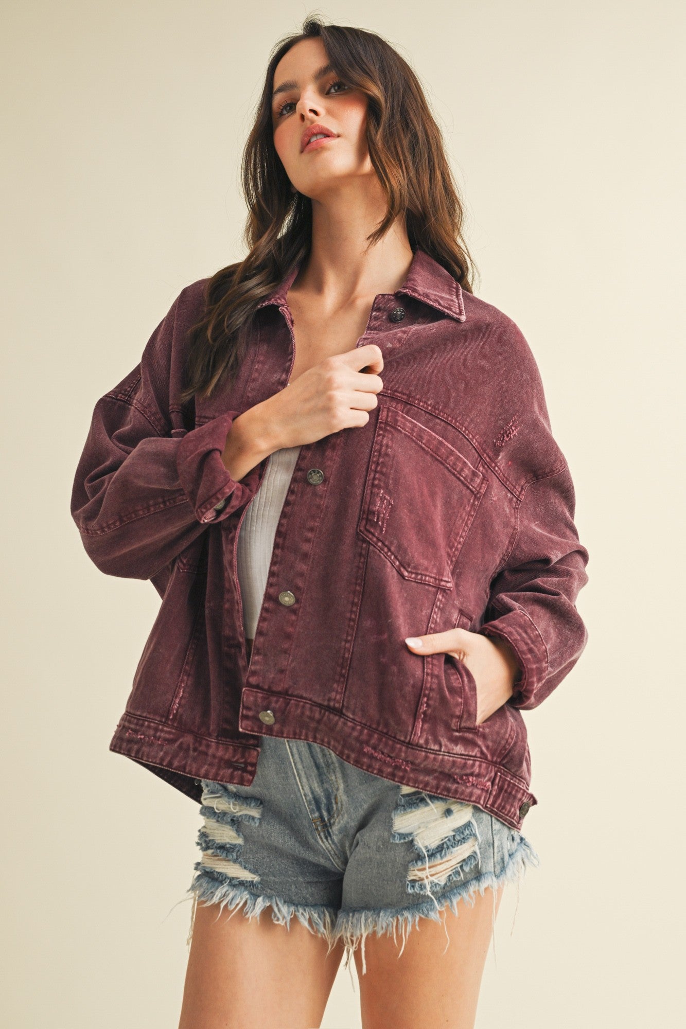 Cherry Glow Oversized Denim Jacket