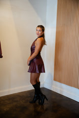 Crimson Heat Halter Leather Romper