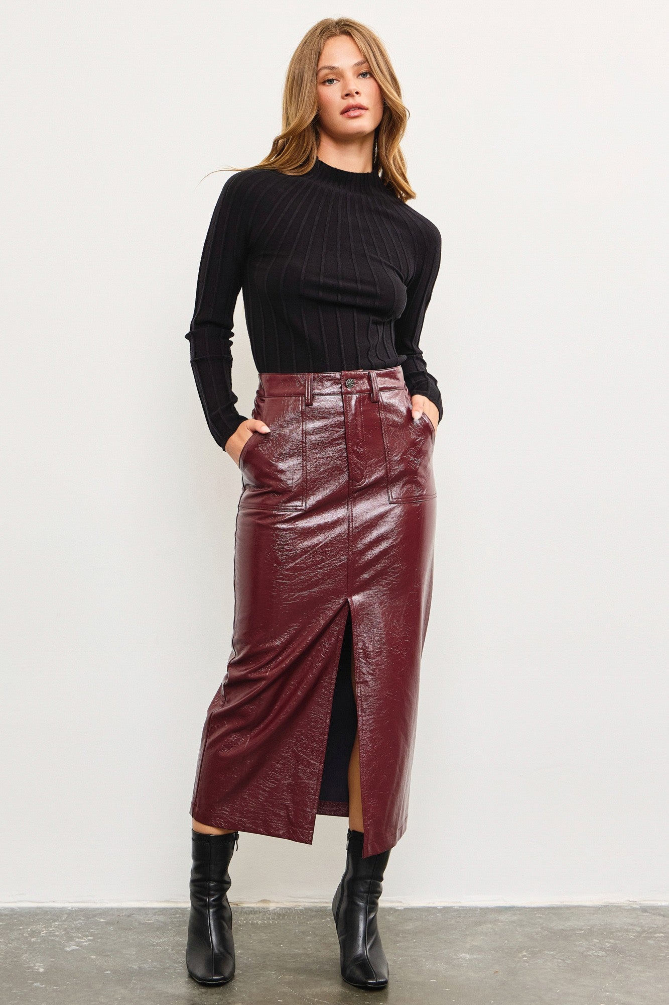 Merlot Vegan Leather Skirt