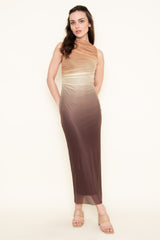 Earth Tone Ombre Mesh Maxi Dress
