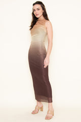 Earth Tone Ombre Mesh Maxi Dress
