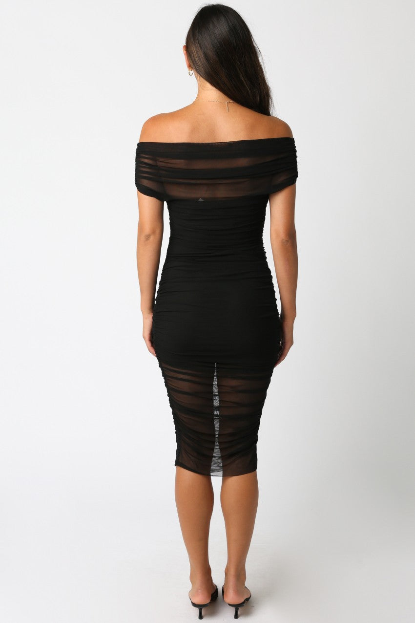 Midnight Veil Ruched Mesh Dress