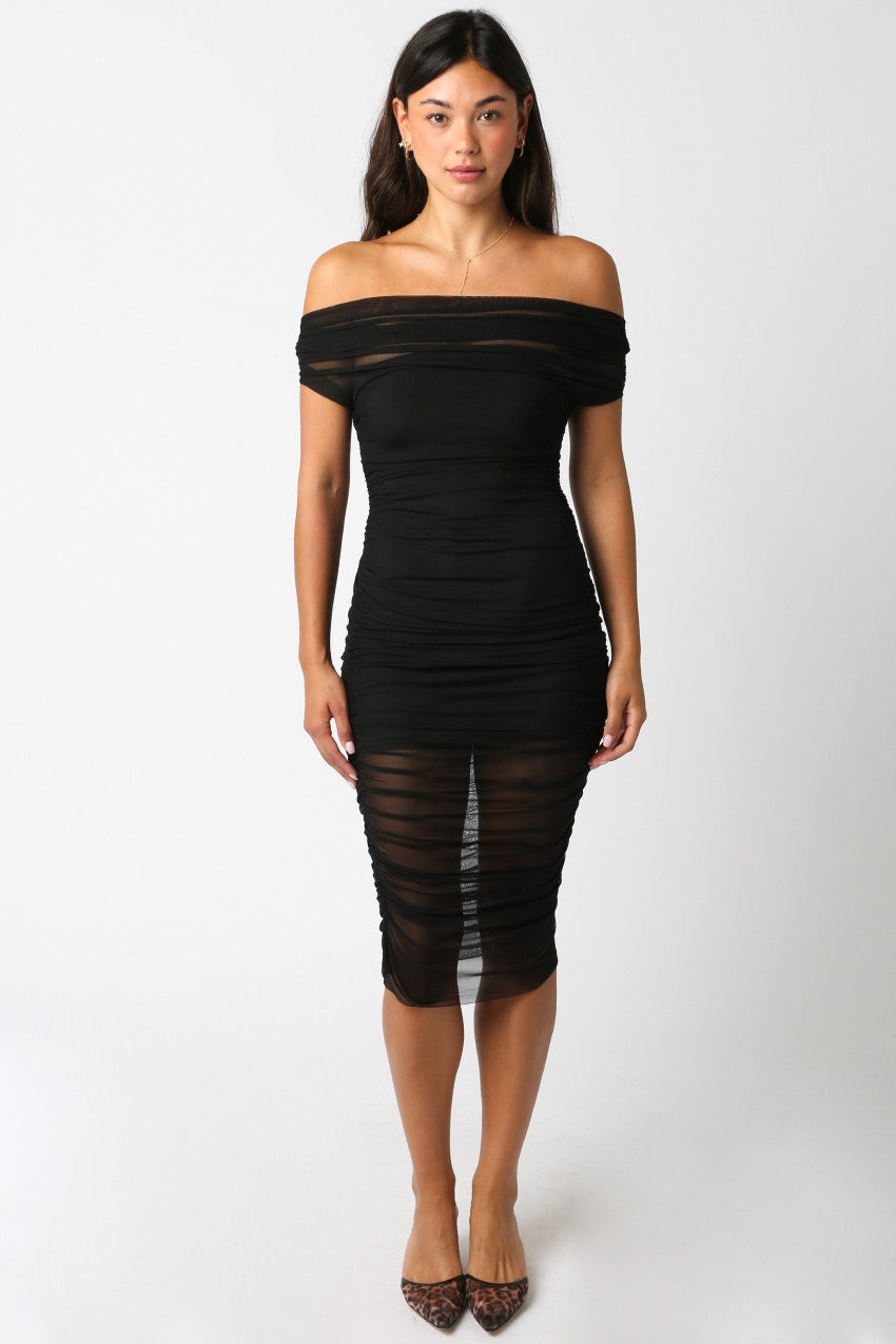 Midnight Veil Ruched Mesh Dress
