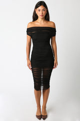 Midnight Veil Ruched Mesh Dress