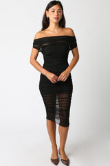 Midnight Veil Ruched Mesh Dress