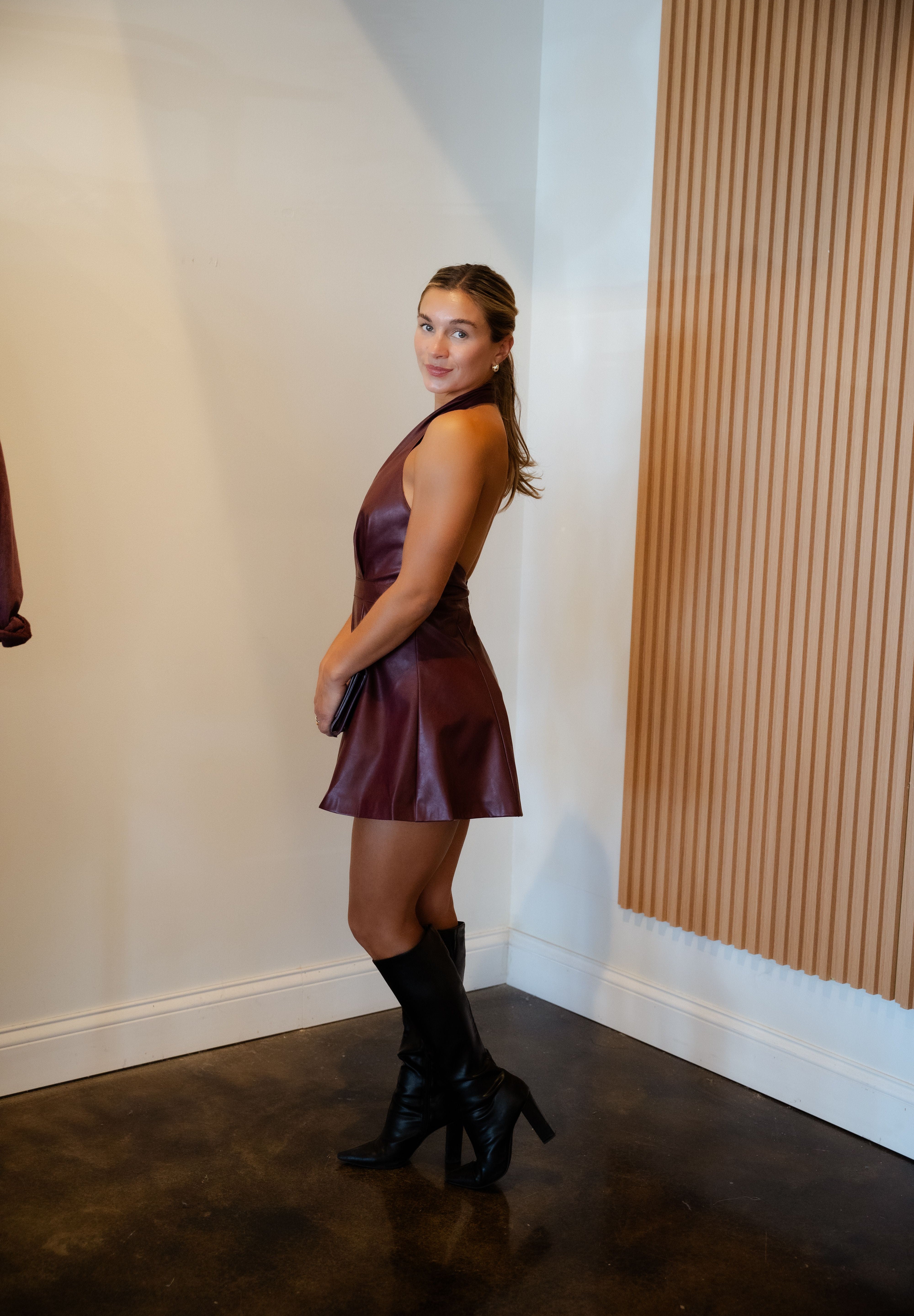 Crimson Heat Halter Leather Romper