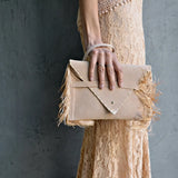 Sandstone Elegance Fringe Clutch