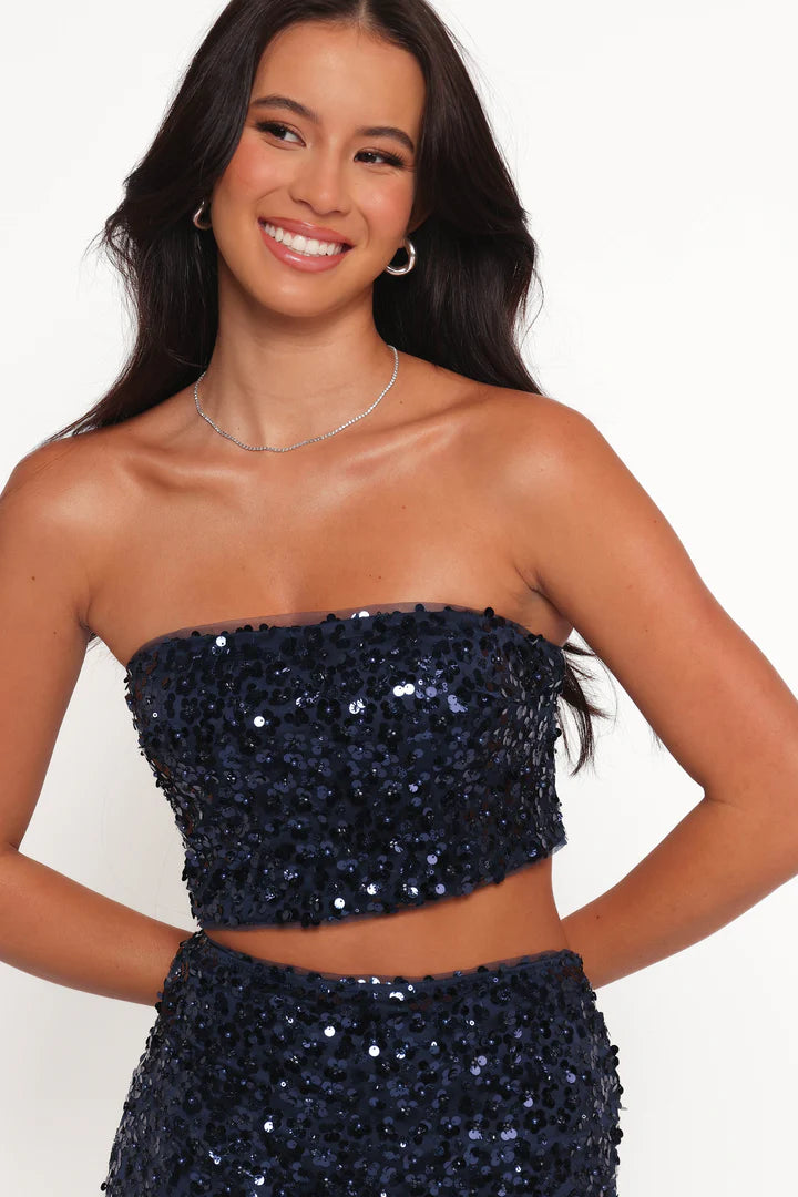 Navy Sequin Crop