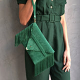 Emerald Luxe Fringe Clutch