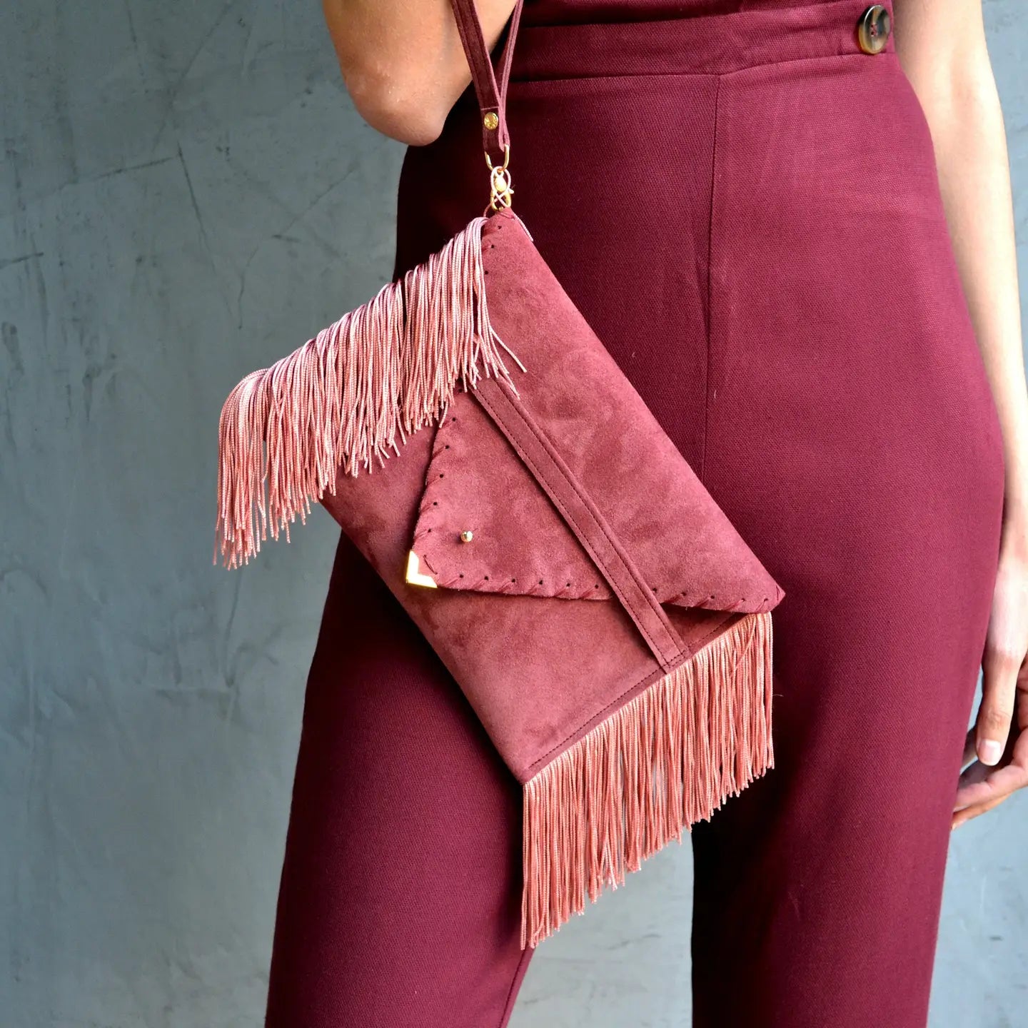 Rosewood Elegance Fringe Clutch