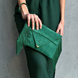 Emerald Luxe Fringe Clutch